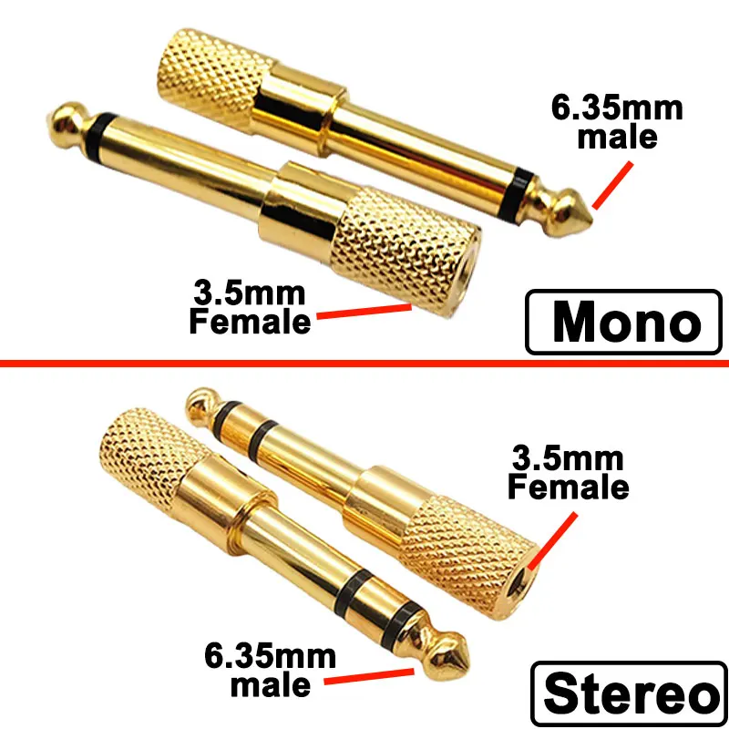

Gold Plate 6.35mm Male to 3.5mm Female Mono /Stereo Jack Plug Single Audio Cable Adapter Microphone Earphone Amplifier Converter