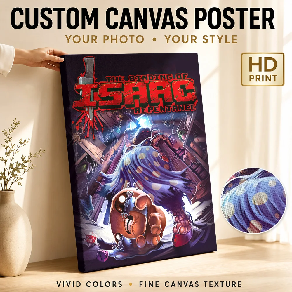 The Binding of Isaac: Repentance Framed Canvas Print Poster Customized Modern Pop Culture Wall Art for Bedroom Game Room Decor