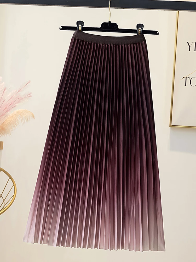 2024 Purple Gradient Chic Pleated Half Length Skirts Koean Elegant and Pretty Women's Skirt Autumn Winter Fashion Bodycon Skirts