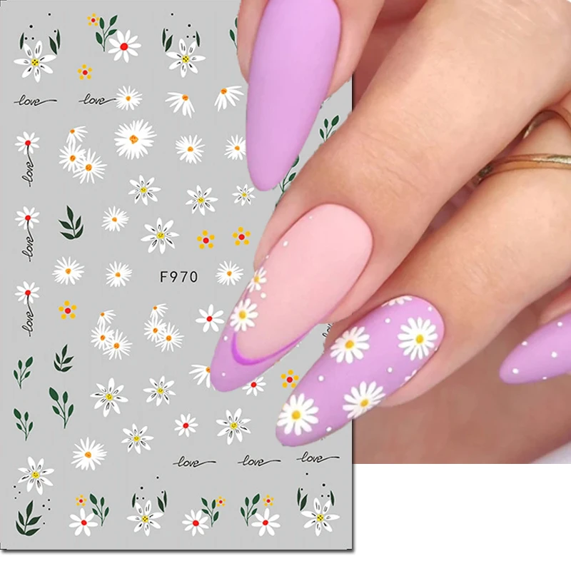 3d Nail Art Decals Candy Colors Petals Florals Daisy Flowers Adhesive Sliders Nail Stickers Decoration For Nail Manicure