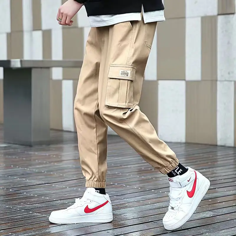 Pantalones Cargo holgados para hombre, pantalón informal con cordón de cintura, coreano, combina con todo, cómodo, primavera y otoño, 2023