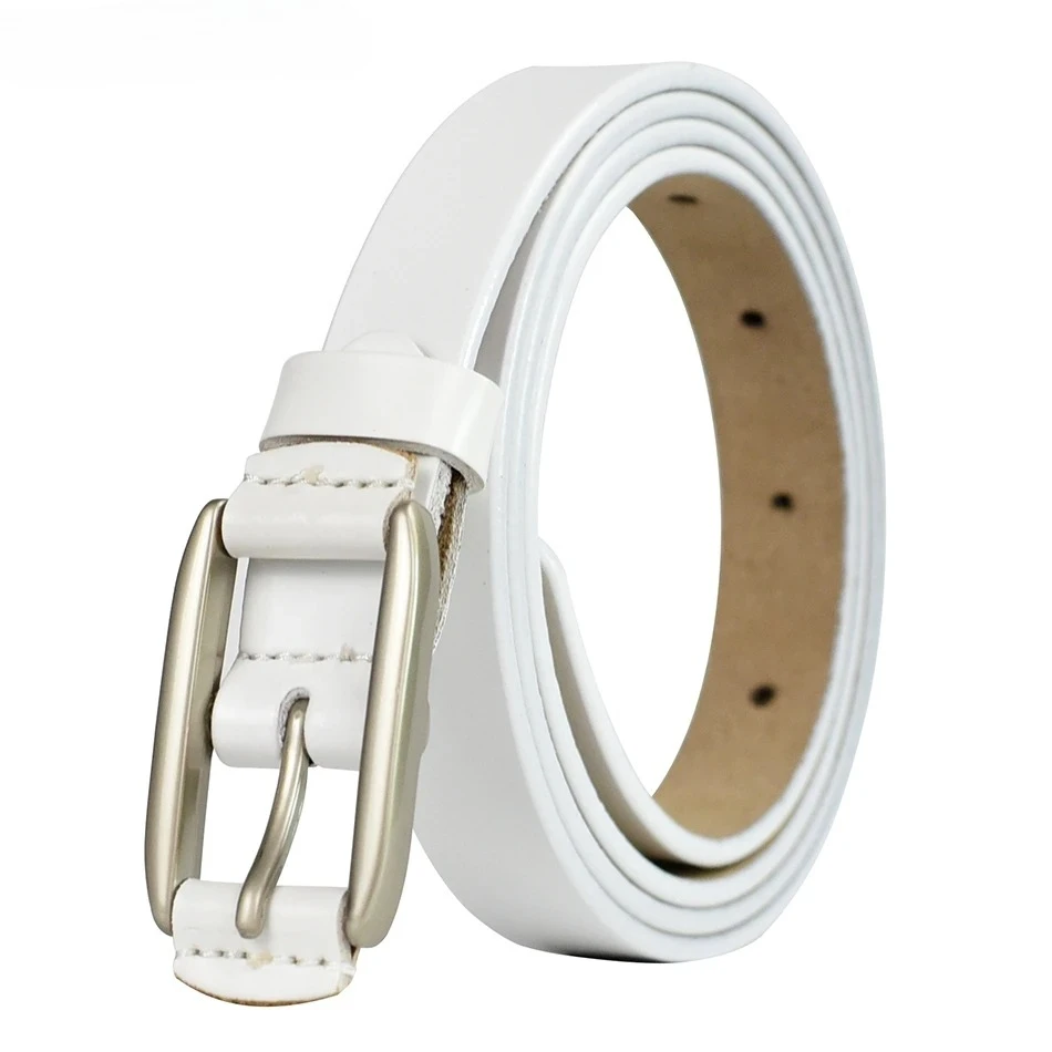 

White Belt Women Leather Thin Belt Ladies Real Cowskin Leather Square Buckle Pin Solid Fashion Strap Belts Pin Buckle New