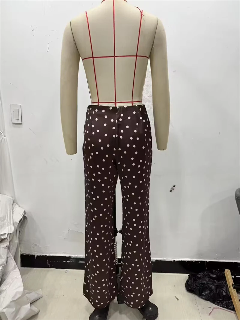 KEYANKETIAN 2025 Autumn New Women's Satin Casual Pants Retro style Side Zipper High Waist Polka Dots Print Straight-leg Trousers