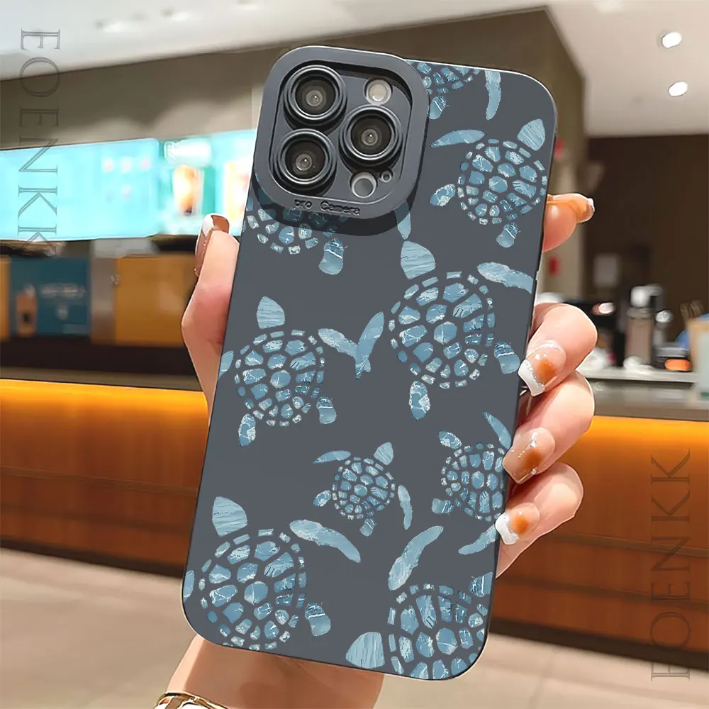 Black Sea Turtle Print Silicone Phone Case for iPhone 15 14 Pro Max 11 12 13 Pro Mini 7 8 Plus X XR Camera Lens Protection Cover