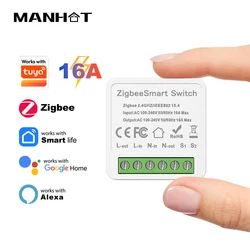Smart ZigBee3.0 Light Switch Module 16A MiNi DIY Breaker Switch Supports 2 Way Control App Remote Control for Alexa Google Home