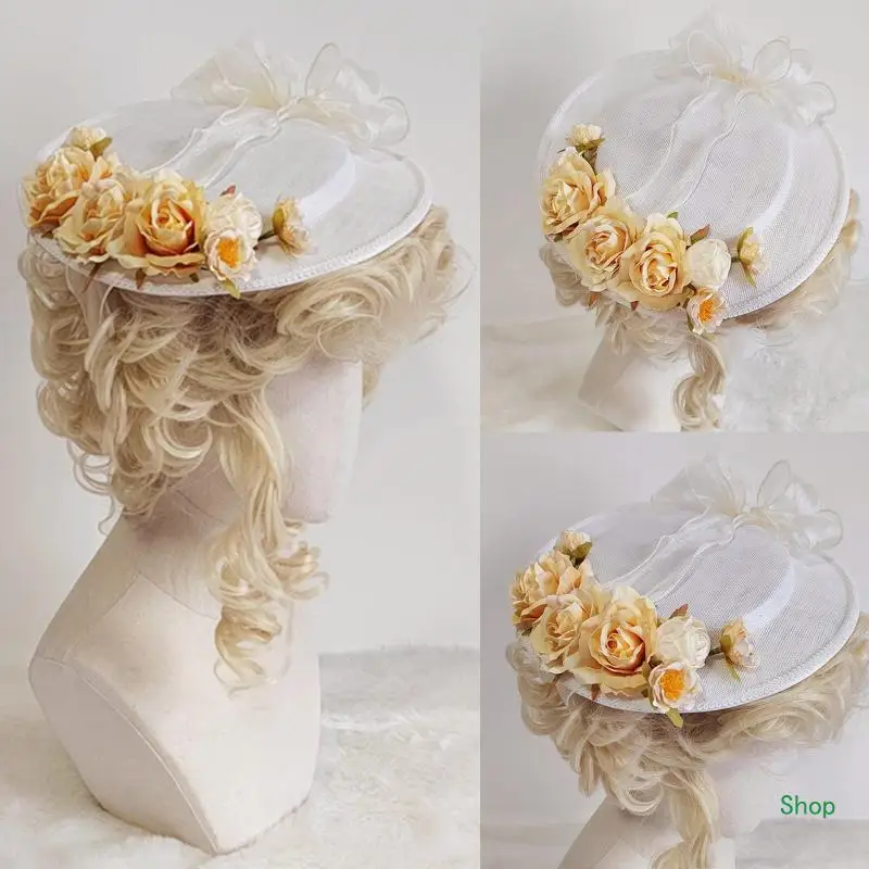 Dropship Gorgeous Hat Flat Top Hat Yellow Flowers Bonnet Hat for Afternoon Tea