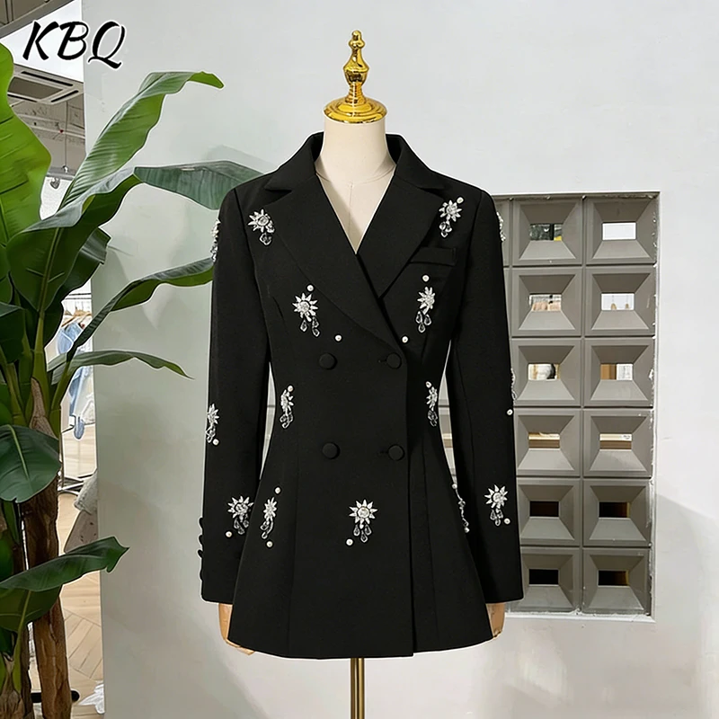 KBQ ソリッドスプライスダイヤモンドチュニックジャケット レディース ノッチカラー 長袖 気質 エレガントジャケット 女性ファッションスタイル