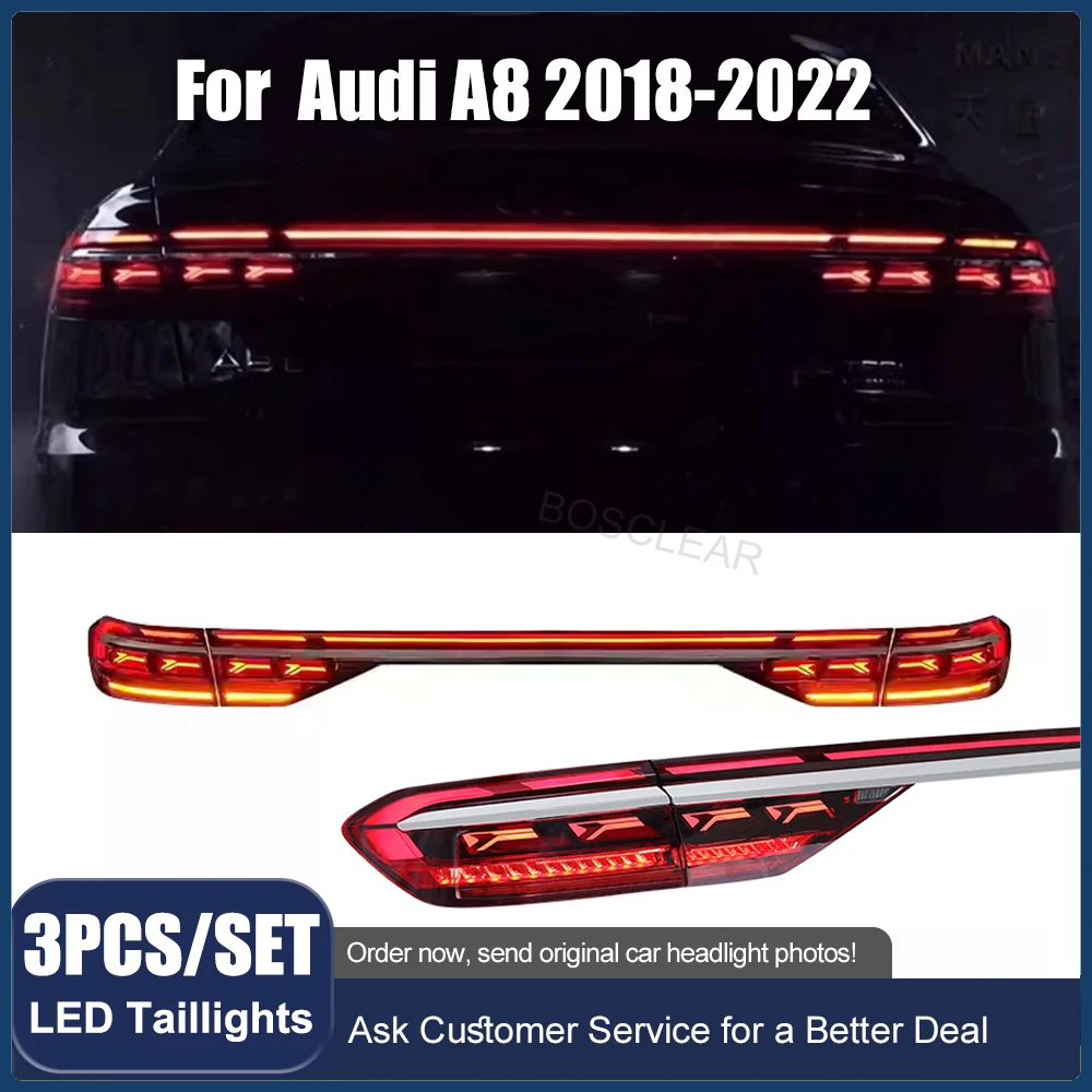 

Автомобильные светодиодные задние фонари в сборе для Audi A8 2018 2019 2020 2021 2022, обновленные задние фонари с эффектом запуска, динамические аксессуары