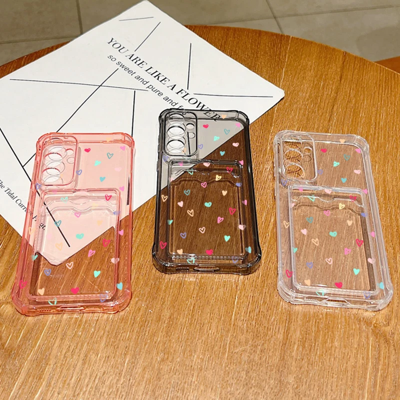 Card Slot Love Heart Case For Samsung Galaxy S24 S25 Edge S23 S22 Ultra S21 FE A52 A34 A54 A15 A25 A35 A55 5G A16 A26 A36 A56 5G