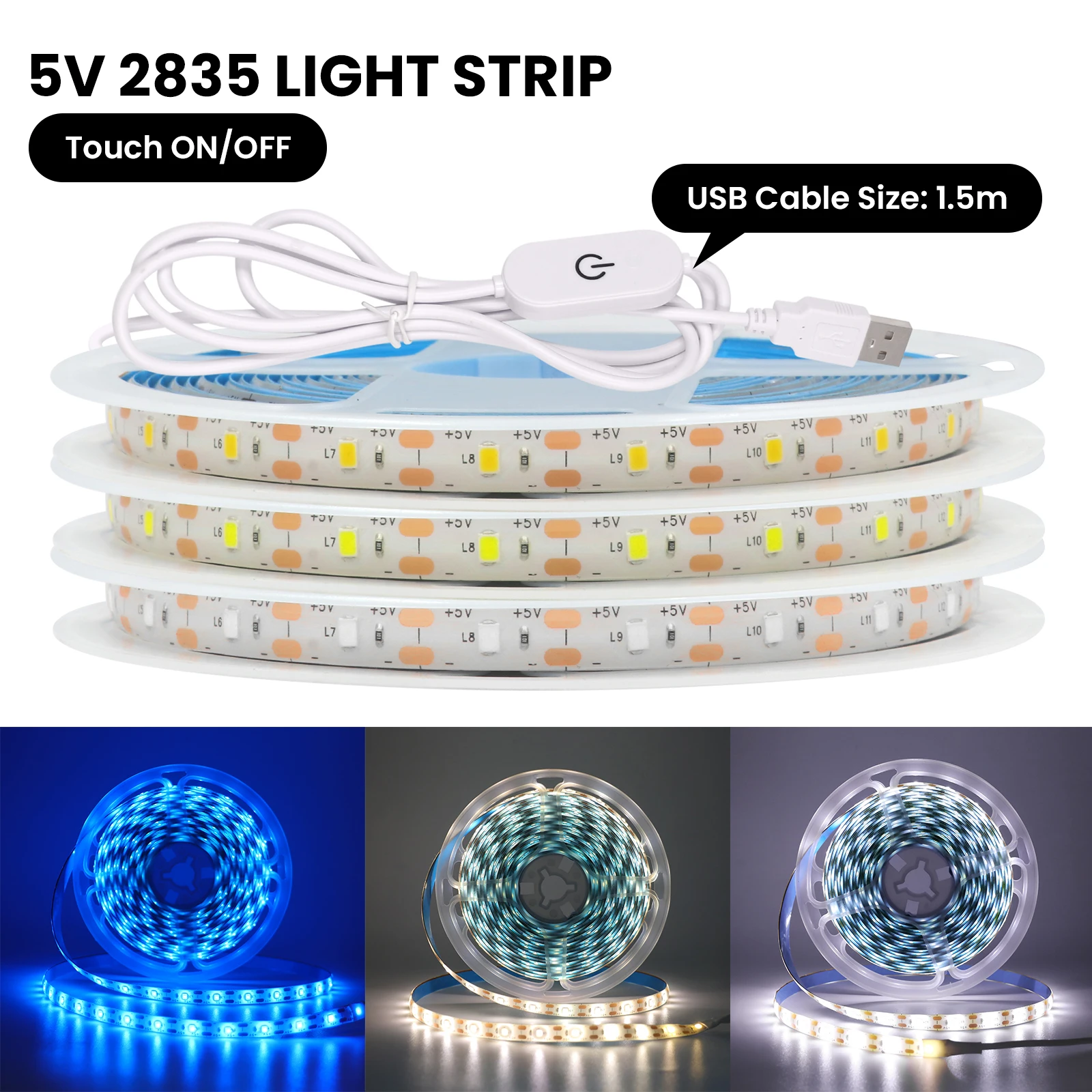 

5V USB LED Strip Lights SMD 2835 60LEDs/m Waterproof Dimmable Flexible tira led Tape Kitchen Cabinet Light White Warm White Blue