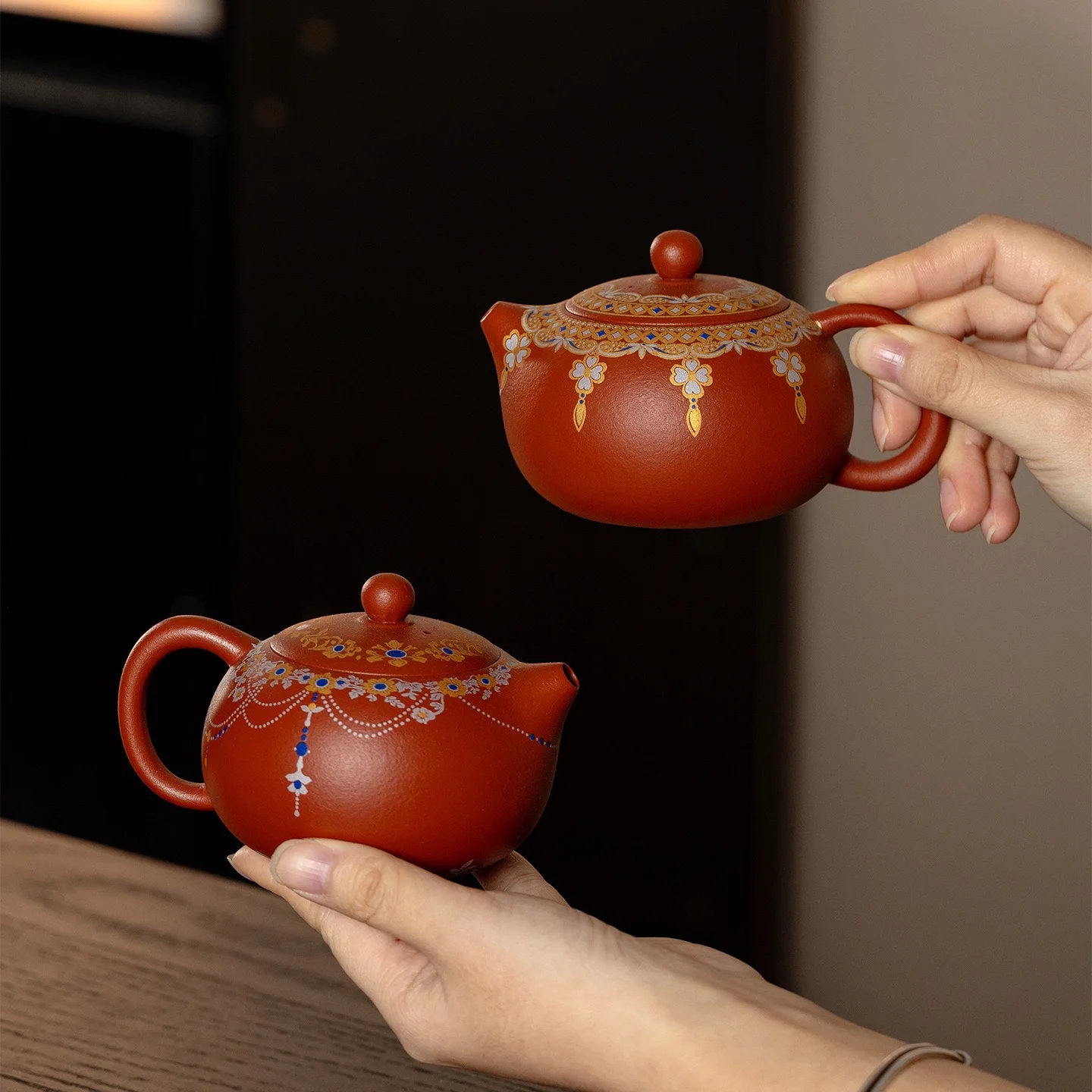 

180ML Raw Ore Cinnabar Mud Purple Sand Brewing Teapot KungFu TeaSet Guofeng Bronzing Xishi Pot Ball Hole Filter Household Teapot