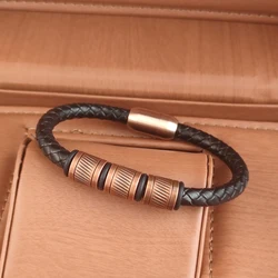 New Fashion Bronze Beaded Accessories Single Classic Leather Bracelet for Men High Quality Leather Bracelet Men Jewelry Gift
