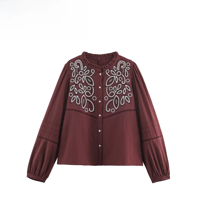 

Модная вышитая блузка ZR, осенняя новинка, женская повседневная свободная блузка с длинным рукавом из полиэстера, стандартной длины