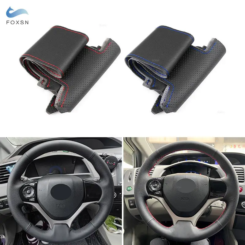 

For Honda Civic 9th 2012 2013 2014 2015 Perforated Microfiber Leather Car Accessories Interior Steering Wheel Cover Fabric Trim