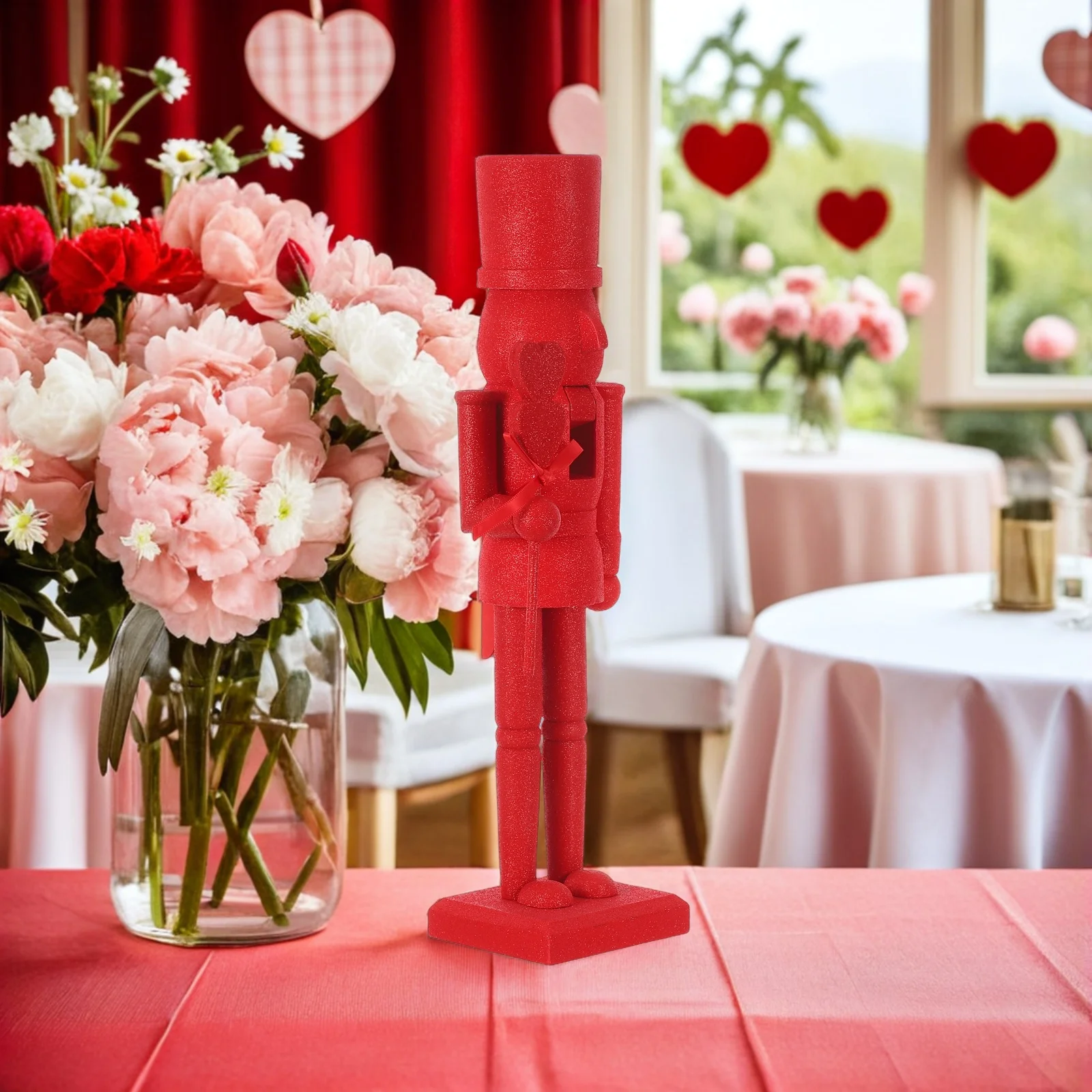 

Valentine'S Day Nutcracker Wooden Glitter Hand-Carved Holiday Decor Soldier Tabletop Display Ornament Home