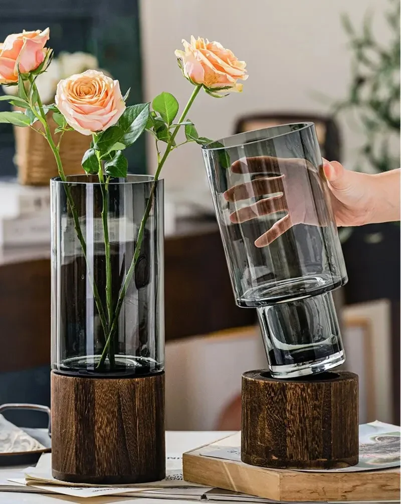 Nordic Vase Simple European Clear Flowers Transparent Glass Rose Lily Flower Arrangement Living Room Home Decor