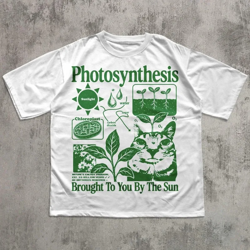 Photosynthesis Cat T-shirt, Fun Science Cat T-shirt, Men's T-shirt, Summer New Unisex Streetwear