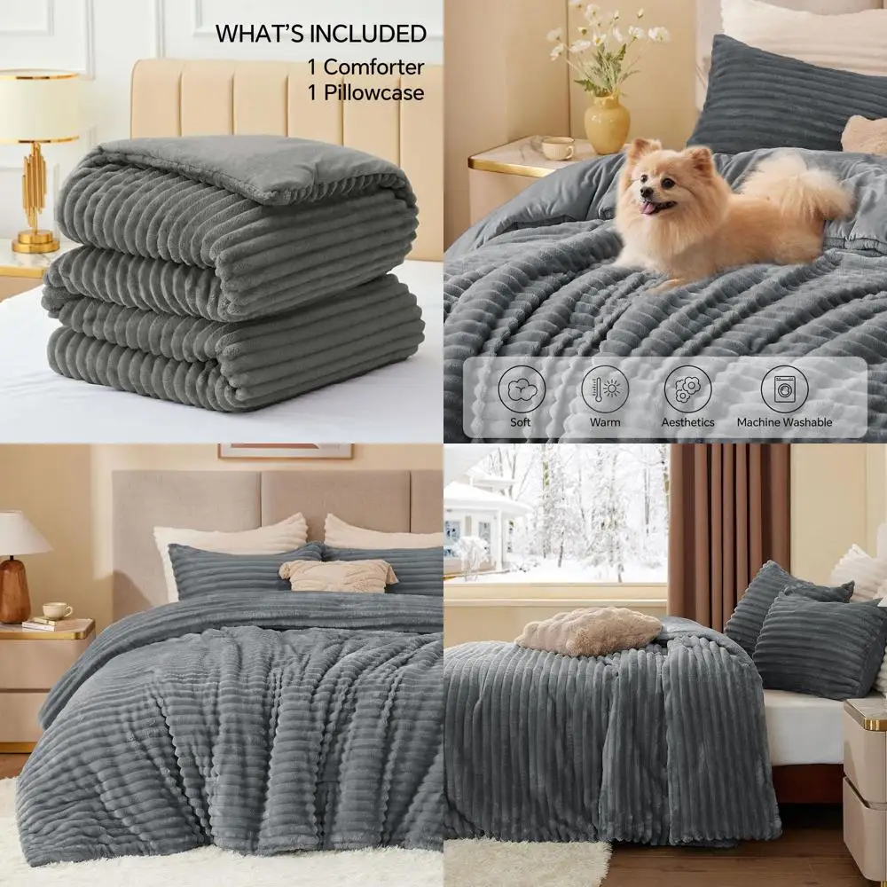 

Ультрамягкий и теплый серый комплект постельного белья, плюшевый комфорт для зимы с 1 наволочкой