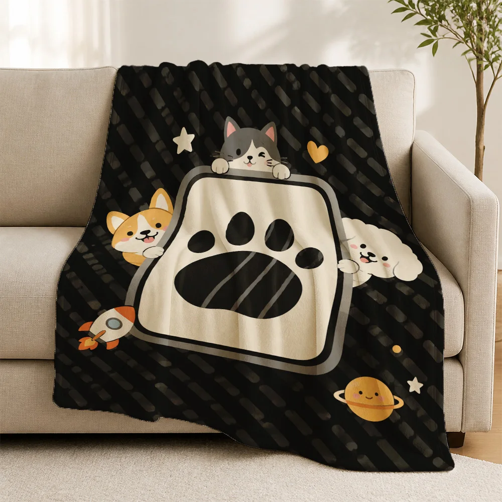 Fluffy Microfiber Pet Paw Print Throw Blanket Cozy Animal Couch Sofa Cover for Living Room Decor Gift Baby Boy Girl Nursery Them