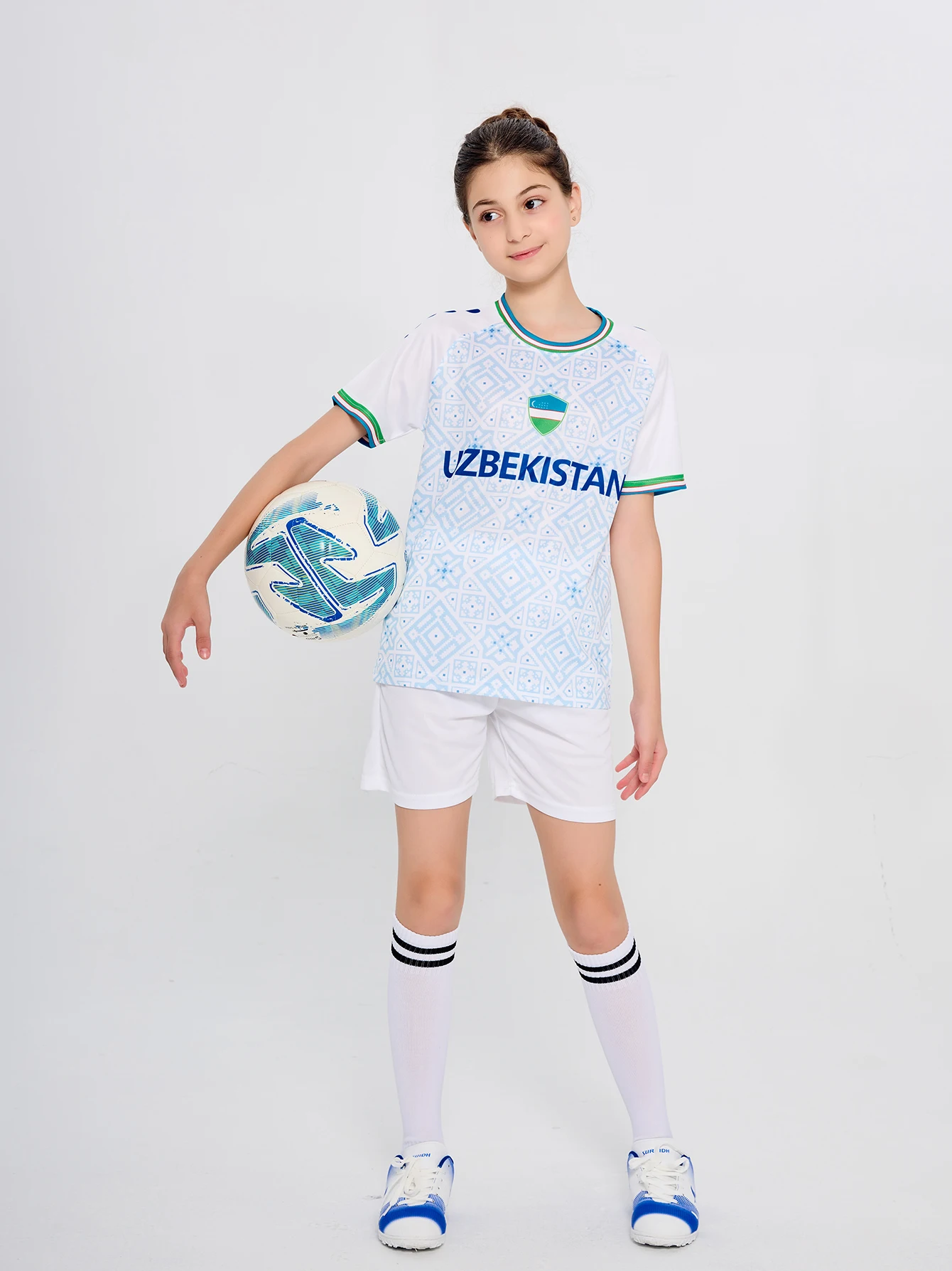 Suruida High Quality of Kids Uzbekistan Soccer Clothing Sets Boys and Girls Football Uniforms Breathable Training Kit