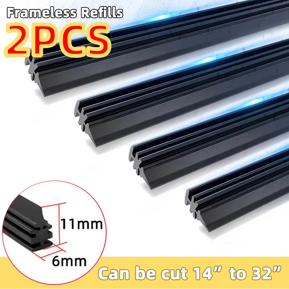 

2 шт. 6-мм резиновые полоски для дворников (сменные), подходят для бескаркасных дворников, универсальные автомобильные аксессуары