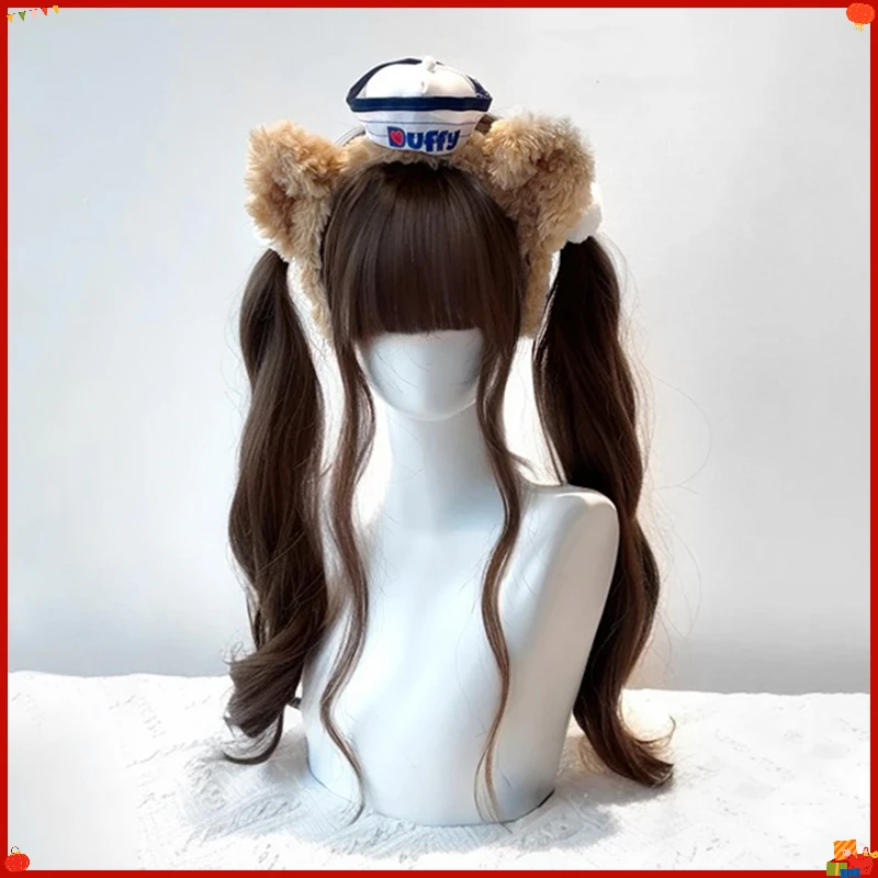 Synthetic Twin Ponytails Long Wavy Wig for Women Lolita Sweet Girl Cosplay Soft Fiber Wave Cute JK Anime Full Head Party Costume