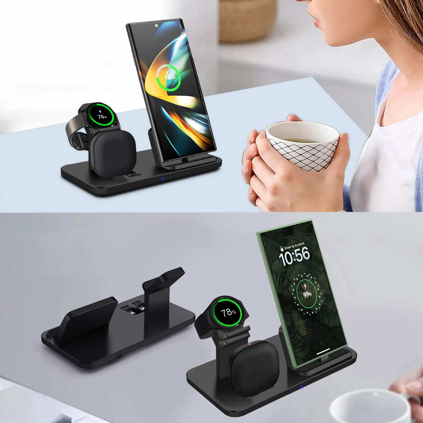 3 in 1 15W Wireless Charger Stand For Samsung S24 S23 S22 S21 Galaxy Watch 7 6 5 4 3 Active 2 1 Buds 2 Pro Fast Charging Station