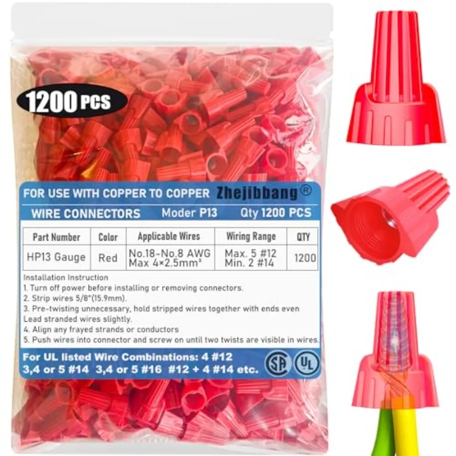 

PCS Winged Wire Nuts 13 Gauge for 18-8 AWG, HS Easy Twist-On and Easy Screw On Wire Connectors Ribbed Cap for Quick Connect Ele