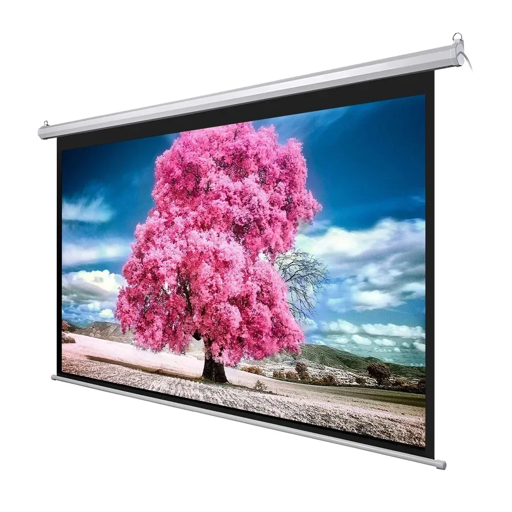 Motorized Projector Screen 80 inch 16:9 HD Diagonal Indoor and Outdoor Electric Move Screen with Remote Control for Family Home