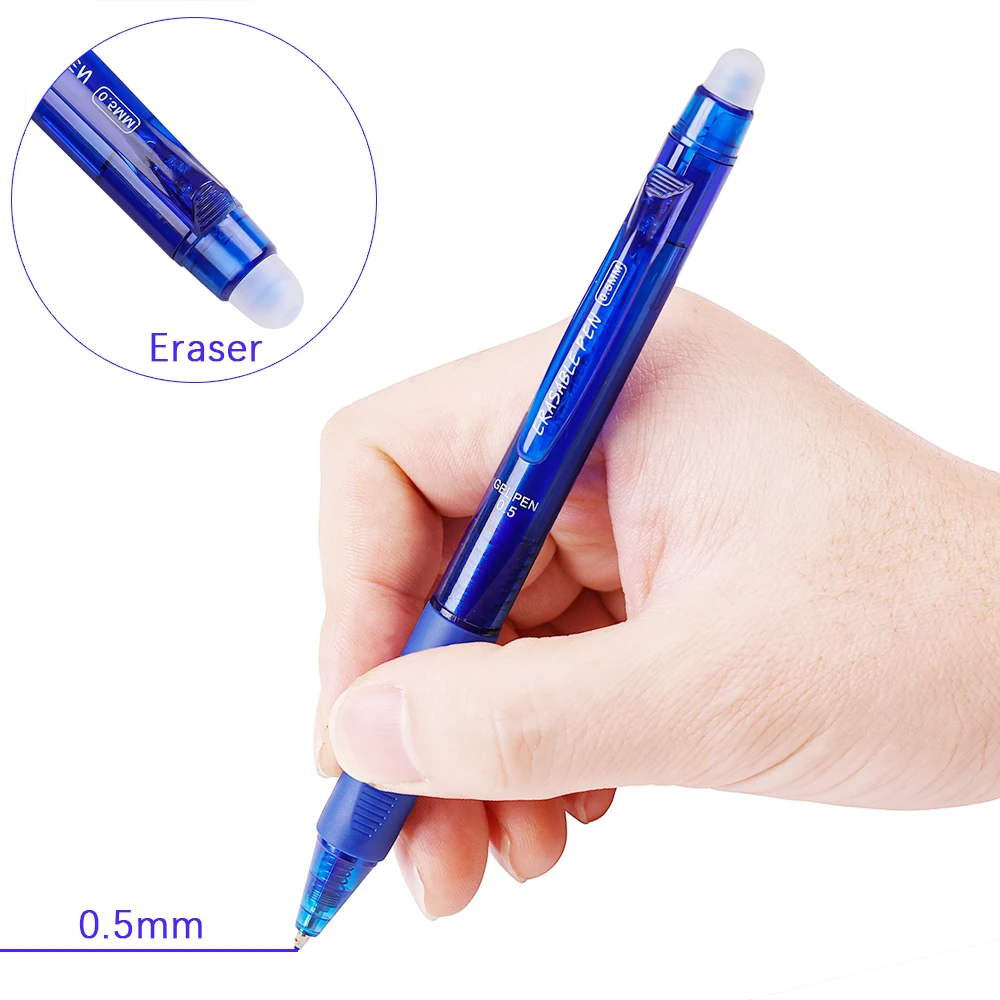 Kreatives, löschbares Gelschreiber-Set mit großem Fassungsvermögen, 0,5 mm, schwarz/blau, waschbarer Griff, löschbare magische Nachfüllungen für Büroschreiben – Detail 4