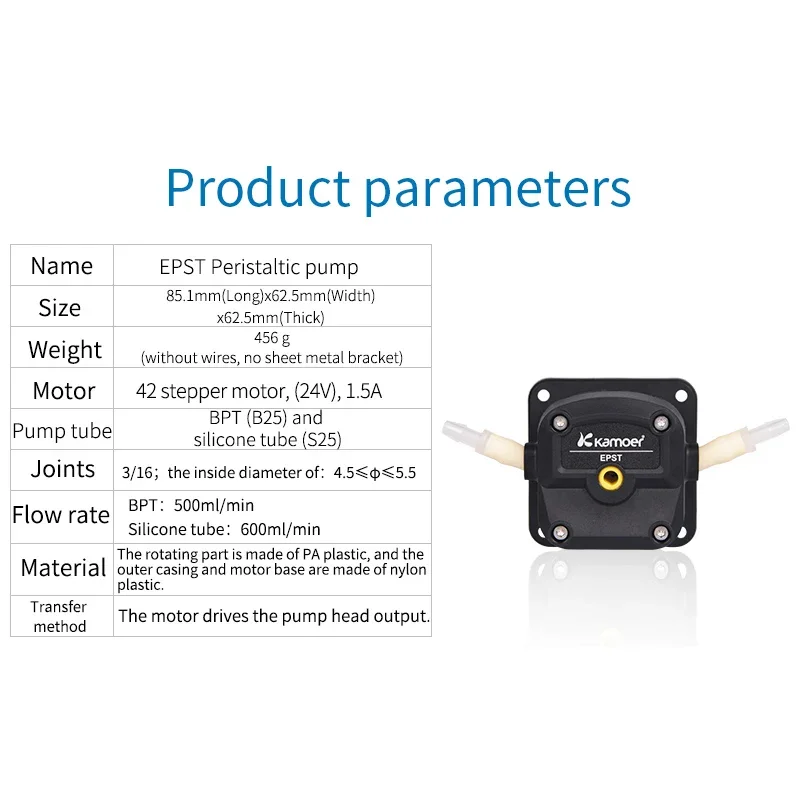 Kamoer EPST Stepper Motor 500ml flow rate 24 volt high pressure peristaltic pump for methyl alcohol dosing pump