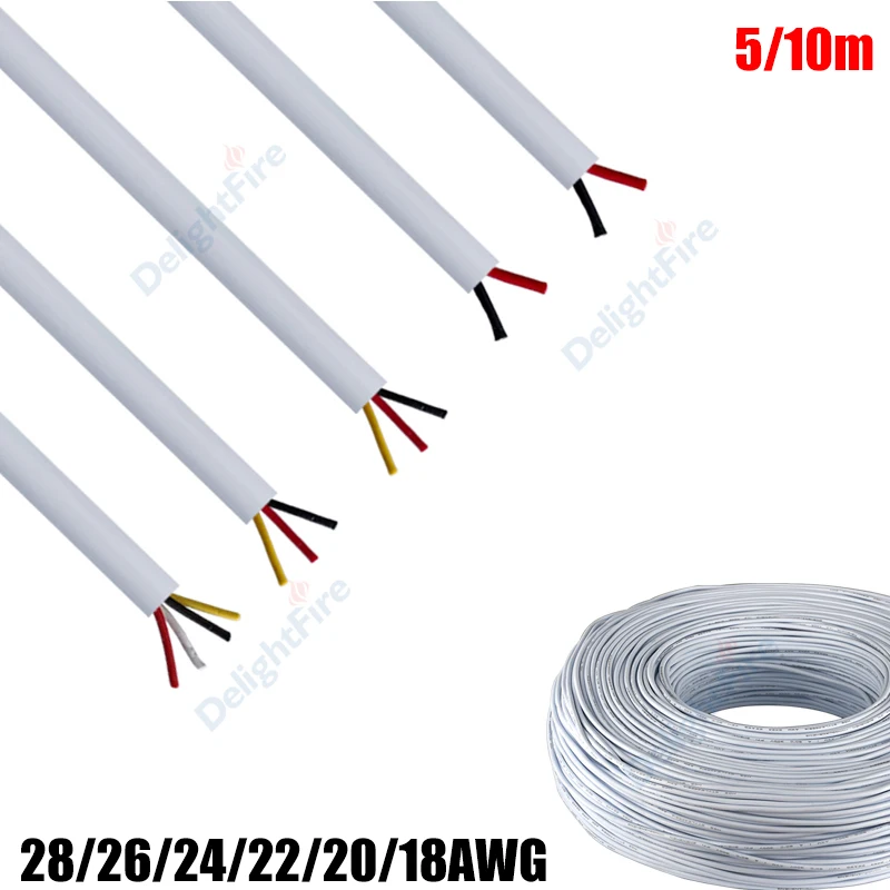 

12V Electronic Wires 28/26/24/22/20/18 AWG 2 3 4 Core Round Power Cable LED Extension Cable For LED Light Speaker Car Automotive