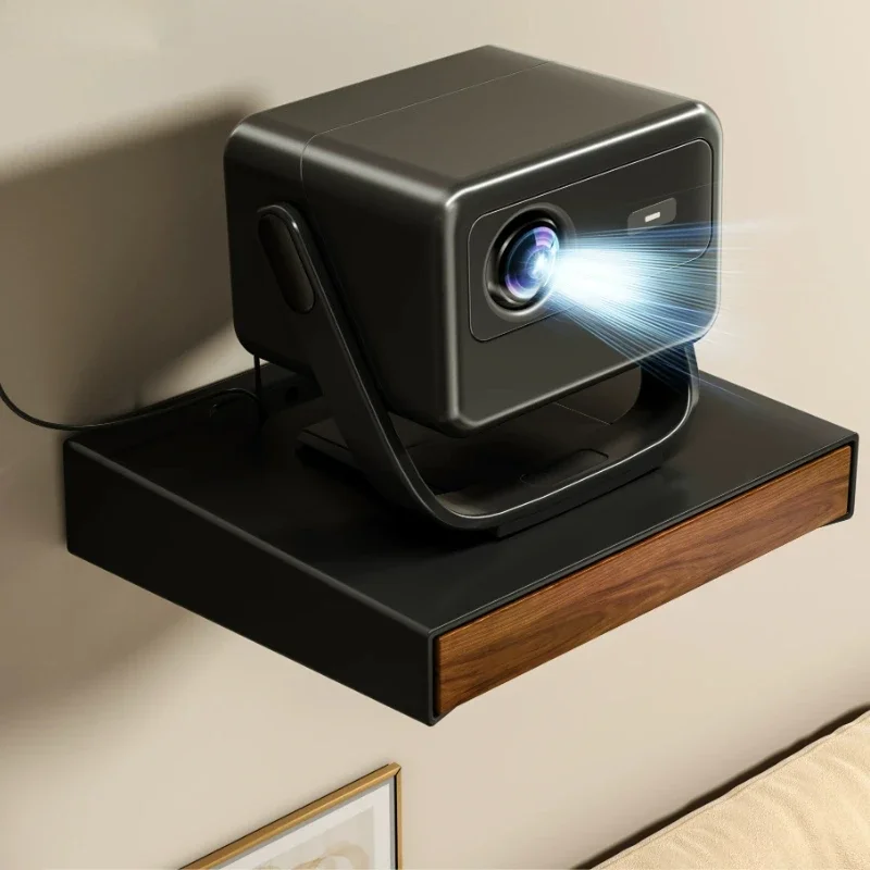 Wall Mounted Projector Shelf with Hidden Drawer,Solid Wood Floating Rack for Background Wall,Space-Saving Home Theater Organizer
