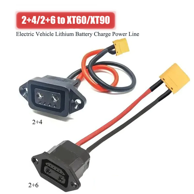 Xt60/tx90 para 2 + 4/2 + 6 conector de cabo macho fêmea veículo elétrico bateria de lítio tomada de carregamento 4 quadrado nova linha de energia