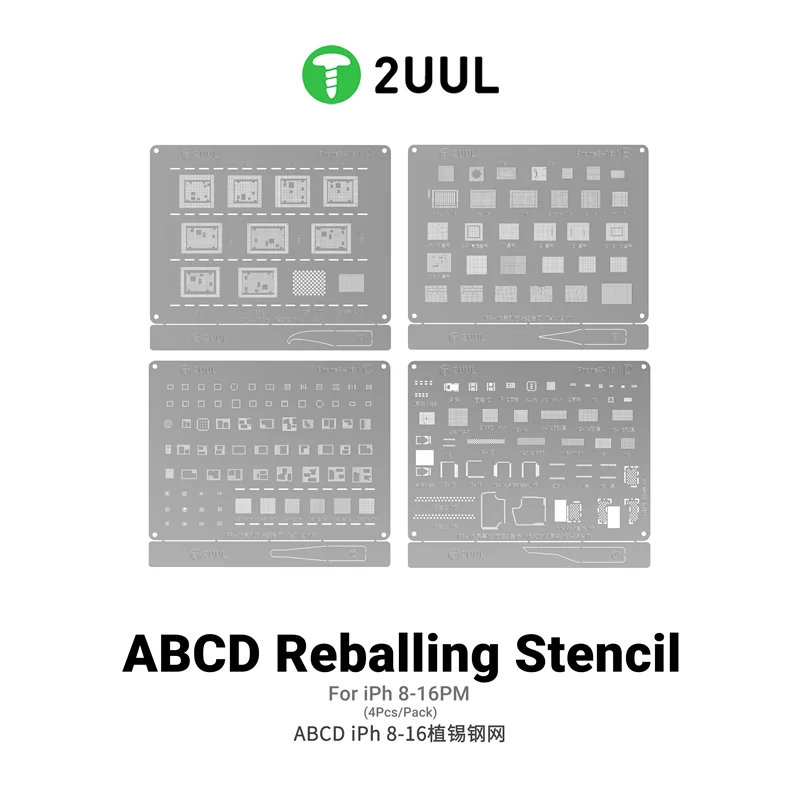 2UUL BG01 ABCD Tin Planting Steel Net for IP 8-16PM CPU Comprehensive BGA Reballing Stencil Mobile Chip Repair Tools