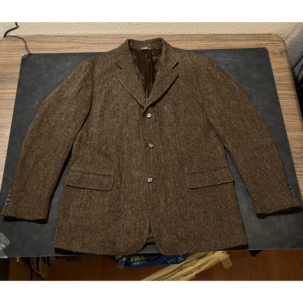 Chaqueta de traje para hombre, chaqueta clásica con diseño de espiga y solapa de muesca, chaqueta ajustada de un solo pecho, abrigo de trabajo Formal, traje de negocios para oficina
