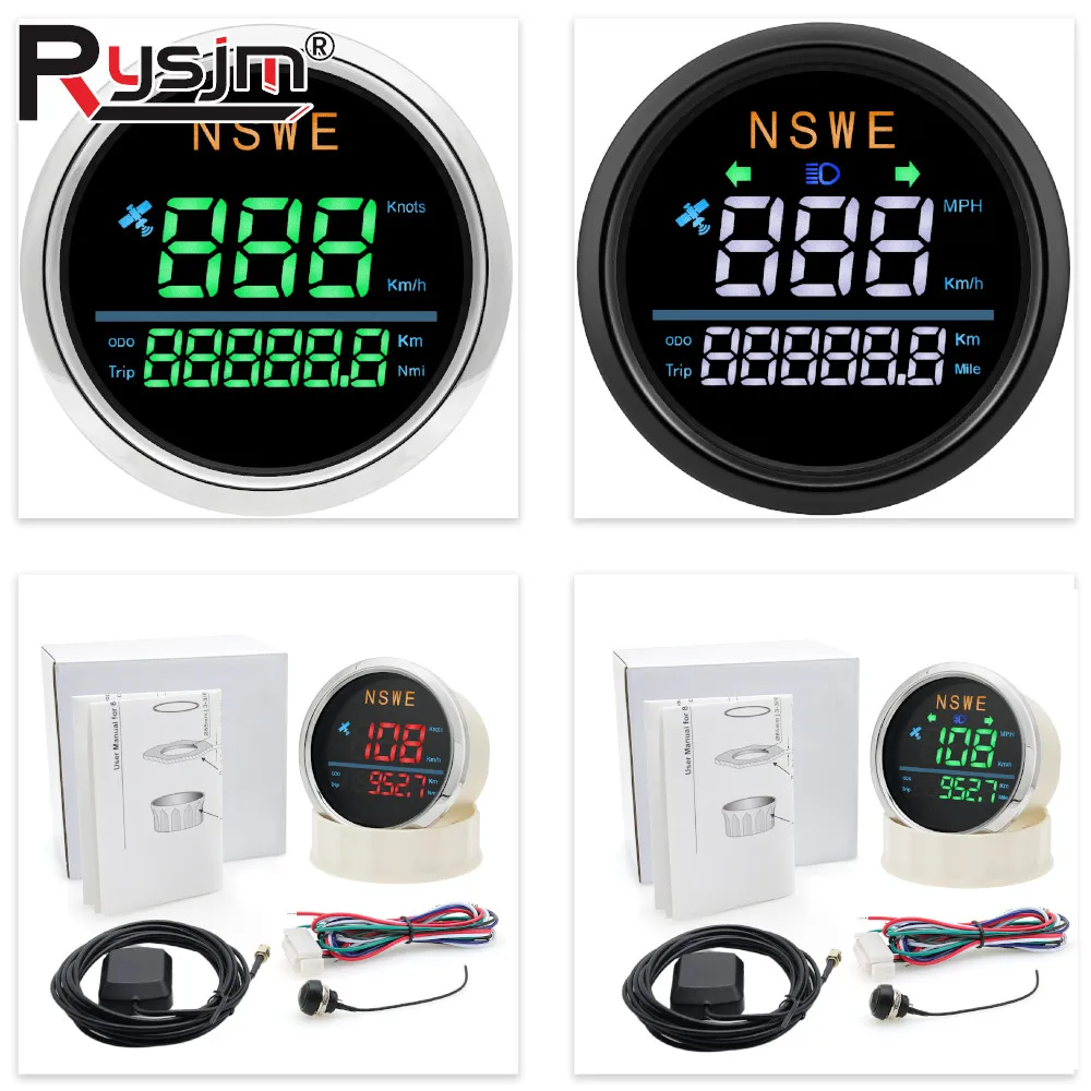 

Спидометр GPS 85 мм (0-999 мили/ч, 0-999 км/ч) с одометром для автомобиля, парусника, трактора, с GPS-антенной и указателем поворота, 12В/24В