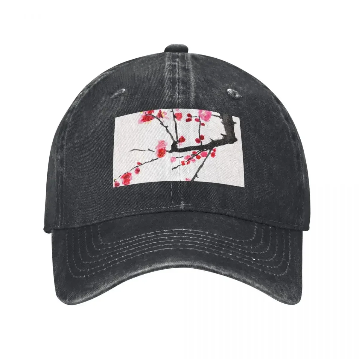 

red plum flower in pink background Baseball Cap Military Cap Man New Hat Anime Hat Golf Hat Man Boy Women's