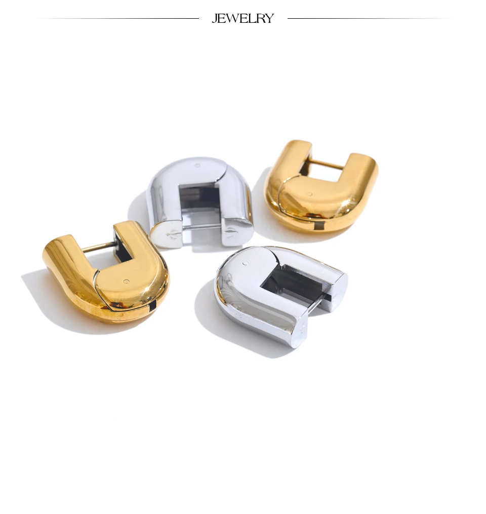 Yhpup 316L Edelstahl, glänzendes Metall, U-förmige hohle Creolen, 18 Karat PVD-beschichtete Textur, attraktiver Schmuck, wasserdicht – Detail 9
