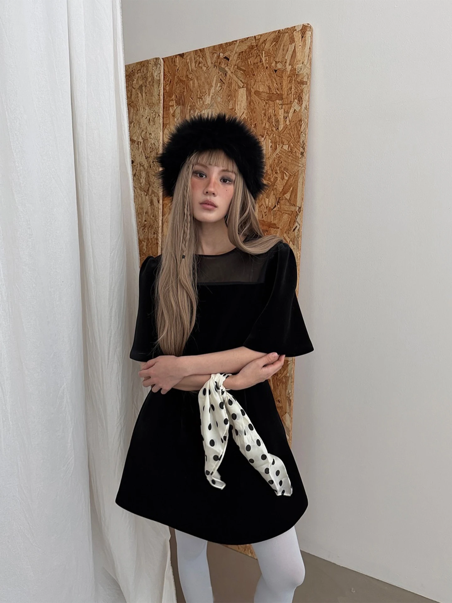 エレベルベット ミー Aライン ドクターレディース 早春 スリム ハイウエスト バブルスリーブ スプライス パーセプション 通勤 スレ