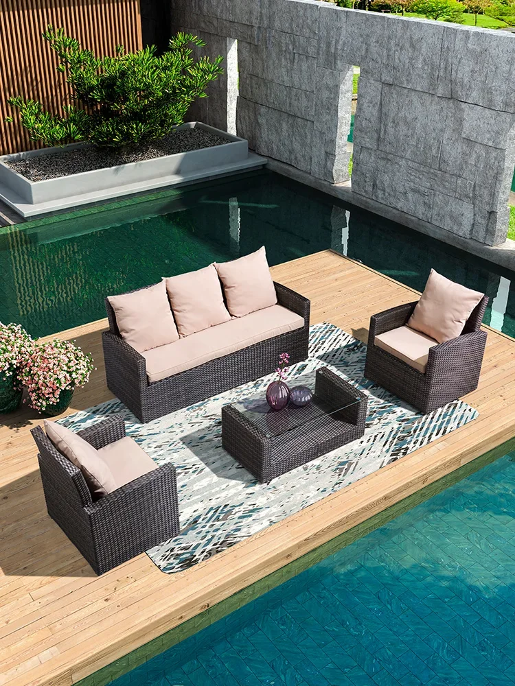 Purple leaf outdoor sofa outdoor furniture rattan sofa living room courtyard rattan waterproof and moisture-proof sofa