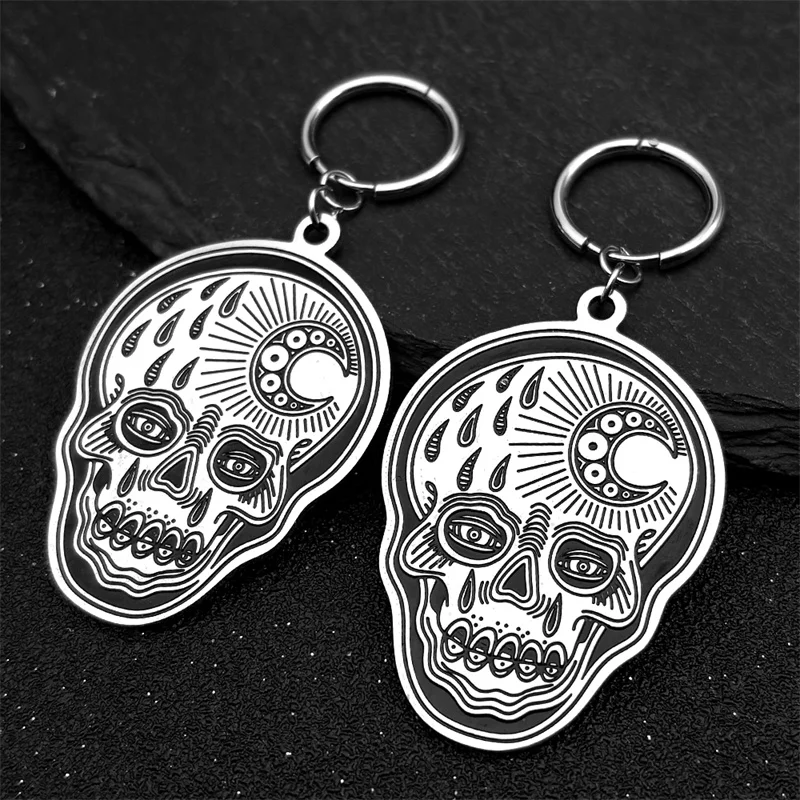 

Gothic Evil Skull Ghost Head Stainless Steel Hoop Earrings for Men Women Dark Style Moon Earrings Party Halloween Jewelry Gift