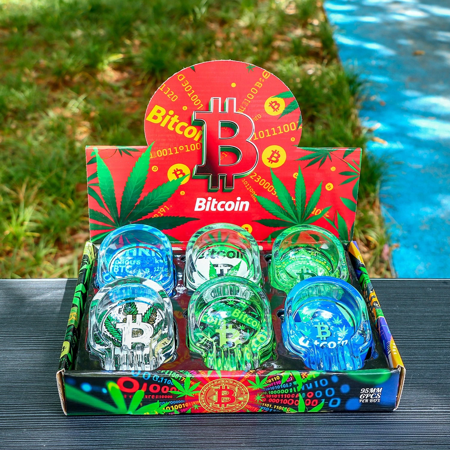 

6Pcs/Lots Exquisite Bitcoin Style Glass Ashtray Office Home Cigarette Holder Tobacco Shop Ash Tray Smoking Accessories