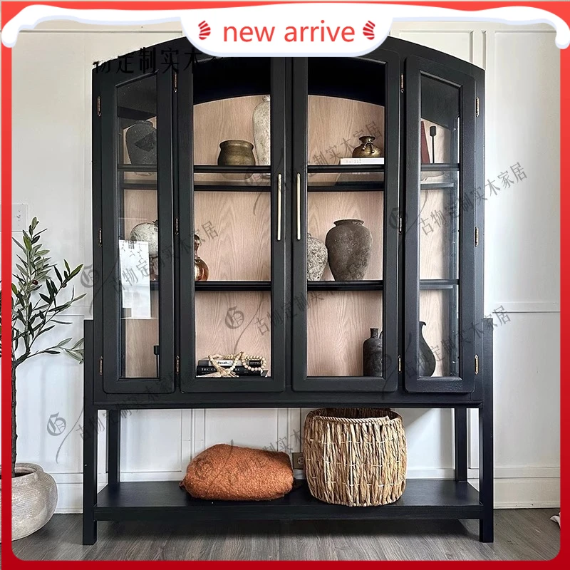 

D0088 Французский ретро сервант из цельного дерева в винтажном стиле, потертый декоративный шкаф, шкаф для хранения в прихожей в стиле ваби-саби