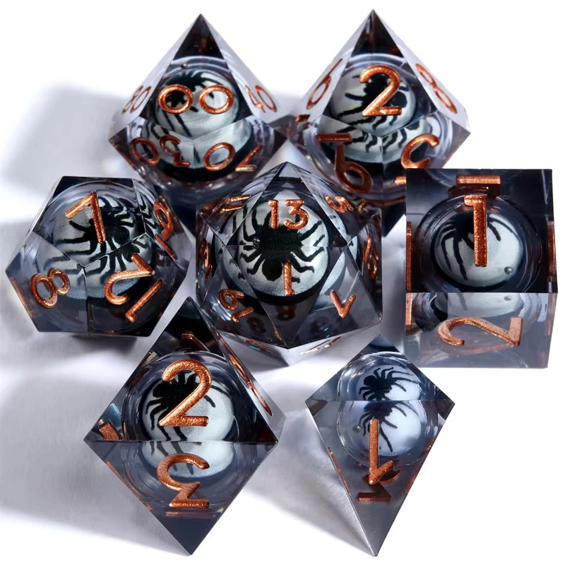 Halloween Spider Dice  Resin DND Dice Set Polyhedral Dice Set Sharp Edge Resin Dice Set gaming dice set for dragon and dungeon