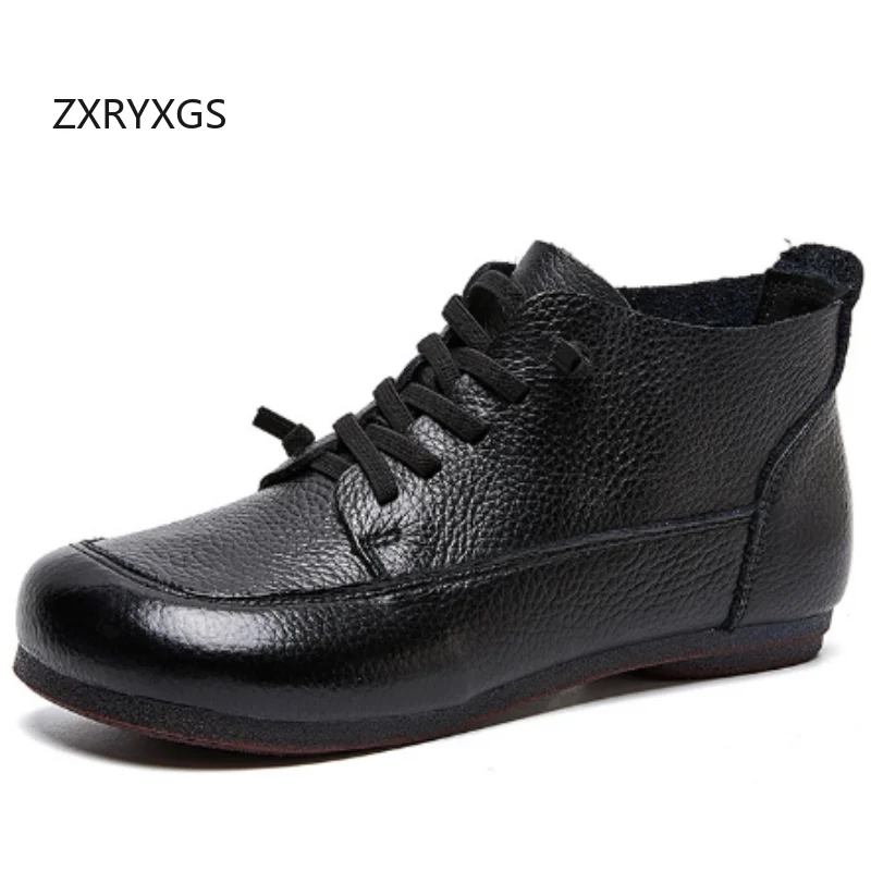 

ZXRYXGS 2025 новые модные ботинки премиум-класса из натуральной кожи, модные повседневные кроссовки, удобные женские короткие ботинки на плоской подошве