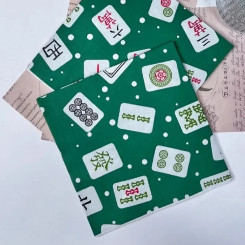 10/20pcs 33cm 2-Ply Chinese Mahjong Printed Green Napkins Personalised Party Paper Placemats Ambient Decorative Paper