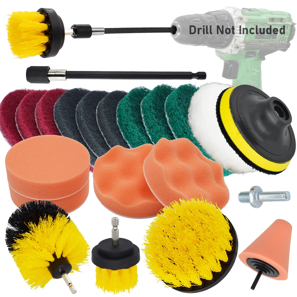 Wheel Rim Drill Brush Attachment Set Power Scrubber Tools Car Polisher Discs Polishing Buffing Sponge Pad Tire Cleaning Brushes