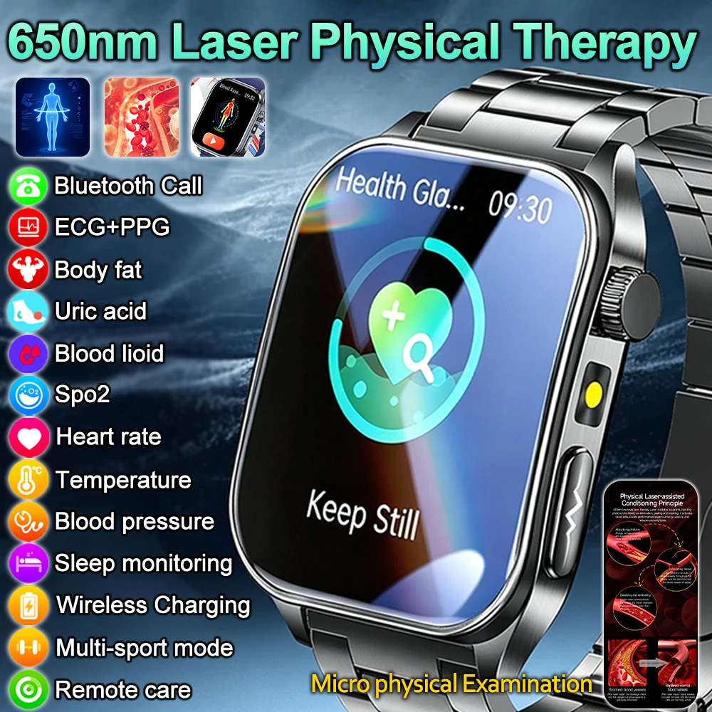 

2026 AI-GPT Diagosis ECG Health SmartWatch Blood Pressure Lipid Uric Acid 650nm Dual-Probelaser Heart Analysis Smart bracelet