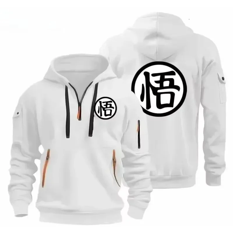 Dragon Ball Goku Kanji Kapuzenpullover mit halbem Reißverschluss, schwerer Stoff, Anime-Grafik, mehrere Taschen, Herren-Streetwear, Pullover-Sweatshirt – Detail 4